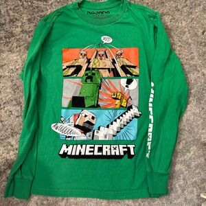 Minecraft Long‎ Sleeve Graphic Tee Green Youth Kids Gaming T-Shirt M